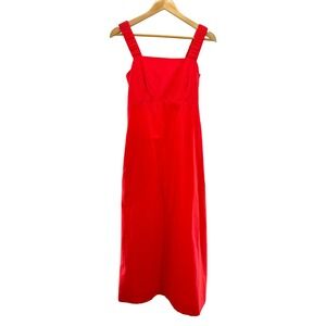 Pact Red Midi Dress XS Sleeveless Square Neck Smocked Back Pockets Casual‎